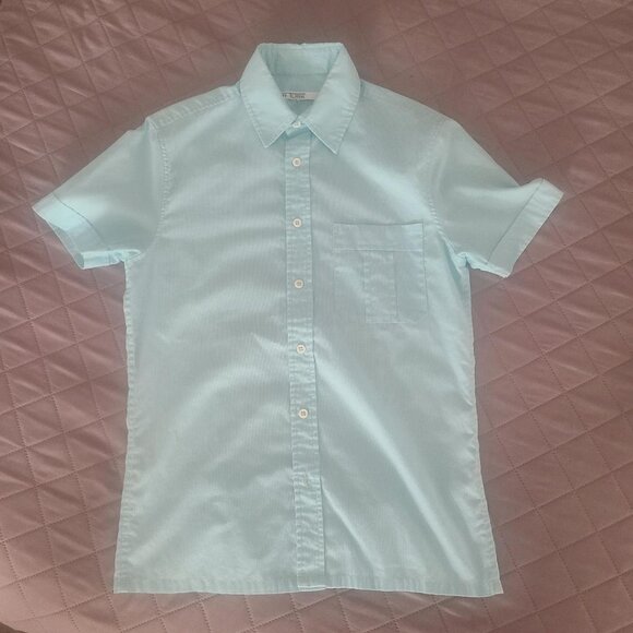 Mr. Trina Turk Light Turquoise Men's Camp Shirt XS - Textured Cotton Button - Picture 1 of 5